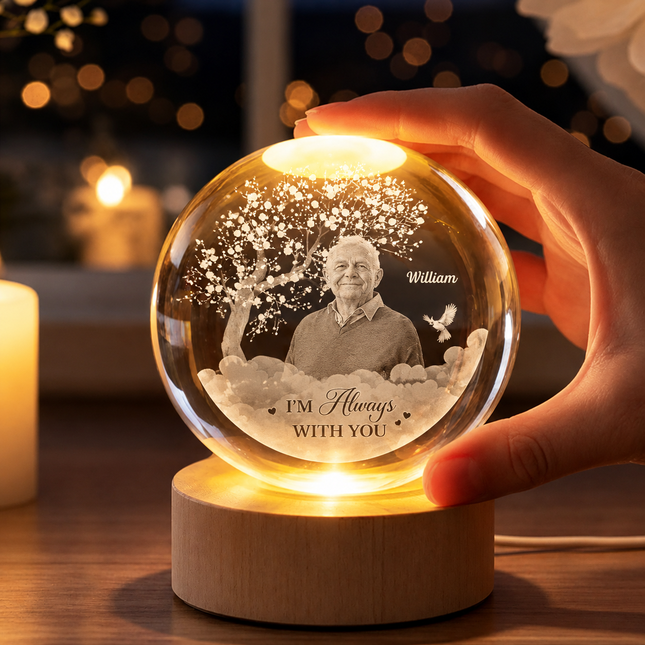 Papa Gedenk-Kristallkugel-Lampe – personalisiertes Foto-Erinnerungsgeschenk