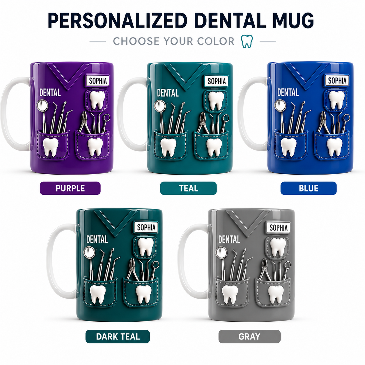 Personalized Dental Mug 3D Effect – Custom Name Gift for Dentists, Dental Hygienists & Dental Assistants