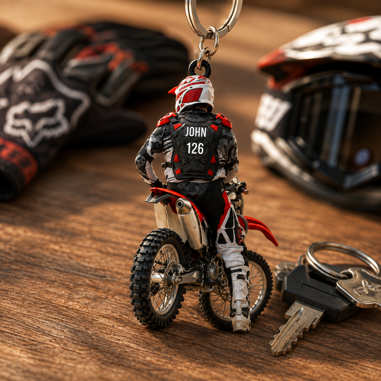 Personalized Motocross Dirt Bike Acrylic Keychain 3D Effect