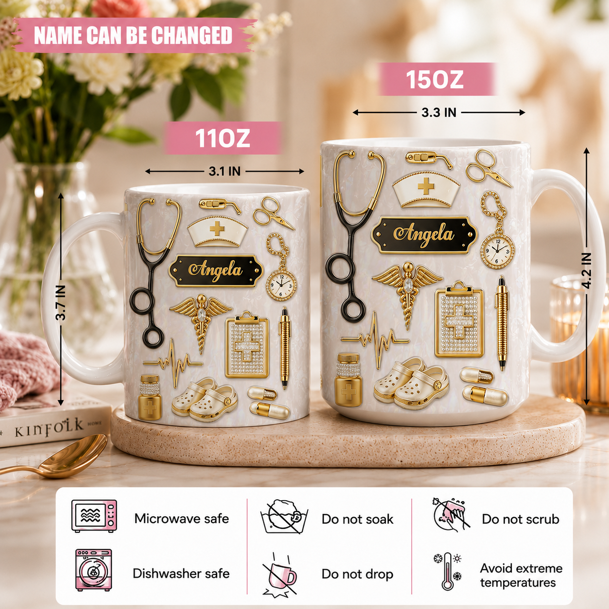 Personalisierte Tasse für Ärzte und Krankenschwestern mit Wunschnamen – 3D-Effekt Geschenk