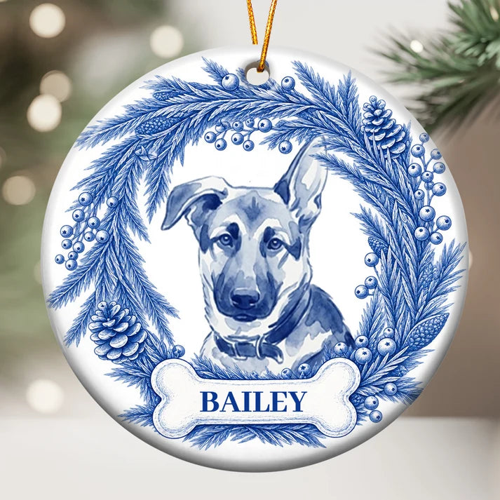 Personalized Pet Memorial Christmas Ornament with Photo & Name, Custom Dog Cat Ceramic Keepsake, Sympathy Gift for Pet Loss Dog Mom Cat Dad