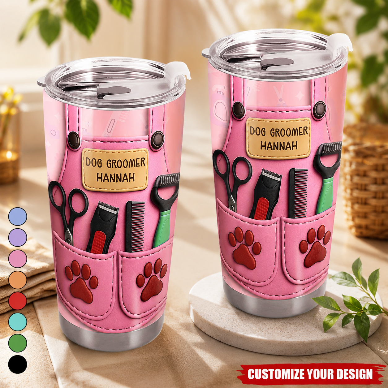 Personalized Dog Groomer Tumbler 3D Effect – Custom Name Gift for Pet Groomers & Dog Lovers