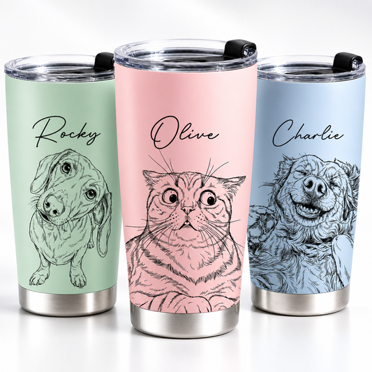 Custom Pet Portrait Gift For Dog Lover, Cat Lover -  Funny Personalized Dog Cat Name Gift Cup