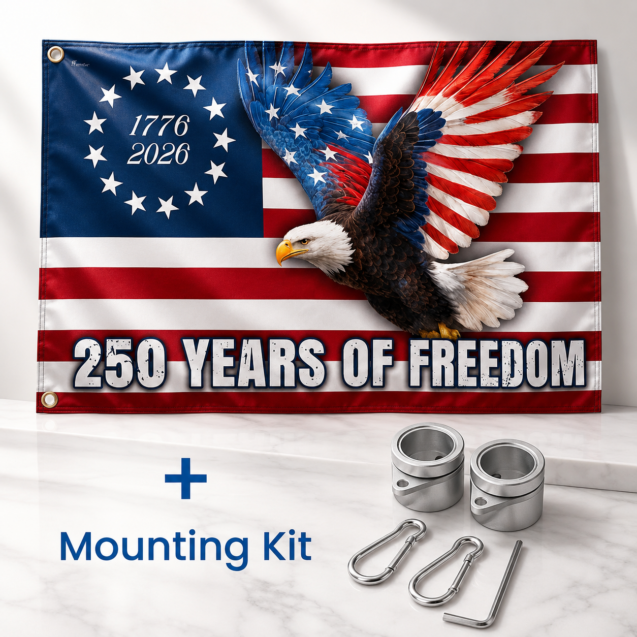 250 Years of Freedom Betsy Ross Eagle Flag – 1776–2026 Patriotic Decor