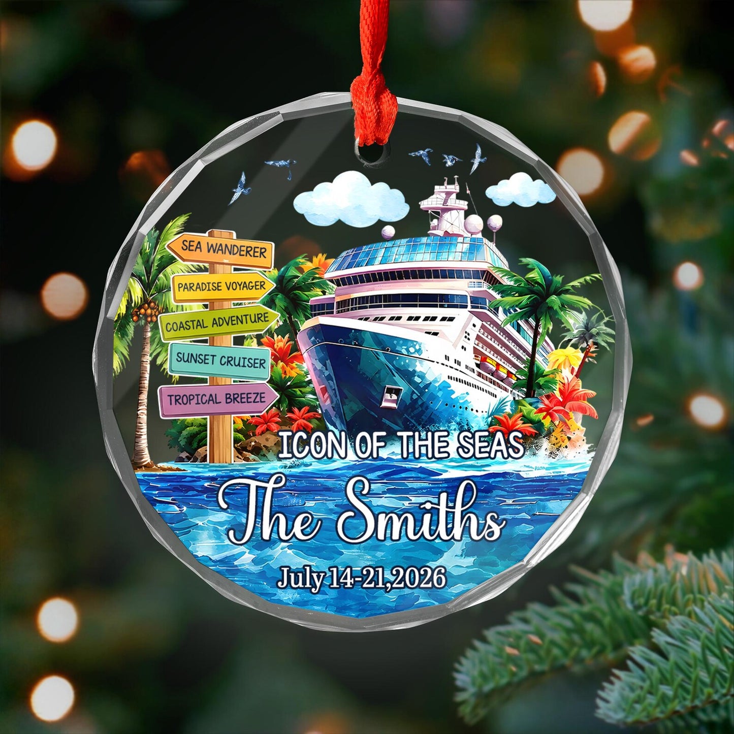 Personalized Cruise Travel Ornament, Custom Family Vacation Glass Christmas Keepsake, Cruise Ship Gift for Travelers Couples Family