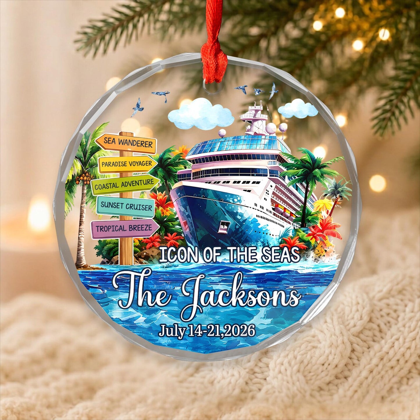 Personalized Cruise Travel Ornament, Custom Family Vacation Glass Christmas Keepsake, Cruise Ship Gift for Travelers Couples Family