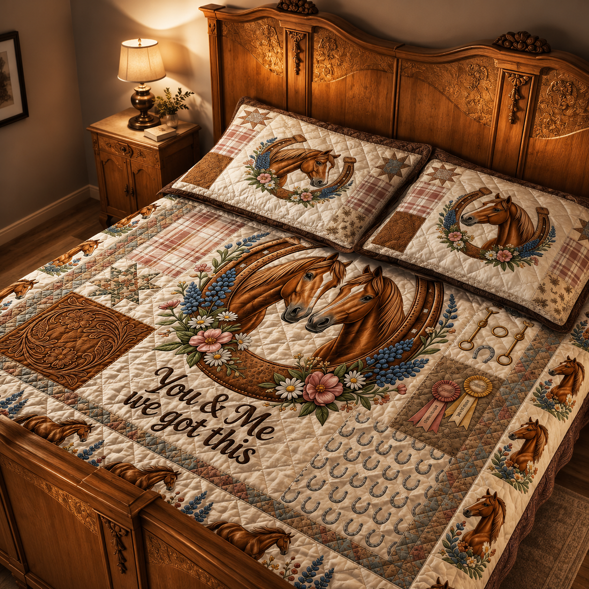 Personalized Horse Quilt Set, Custom Horse Lover Bedding Set, You & Me We Got This Quilt with Names