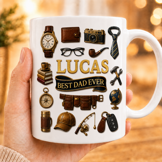 Personalised Best Dad Ever Mug 3D Effect for Dad/Grandad – Custom Name Father’s Day Mug, 11oz & 15oz Ceramic Gift