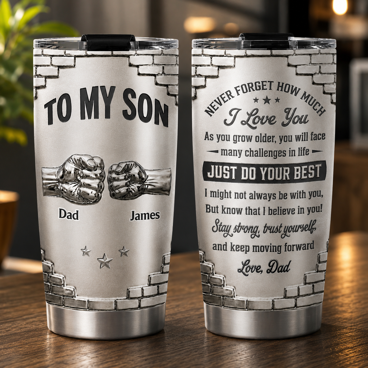 An meinen Sohn, ich glaube an dich, personalisierter 20oz Becher mit 3D-Effekt – Geschenk vom Papa
