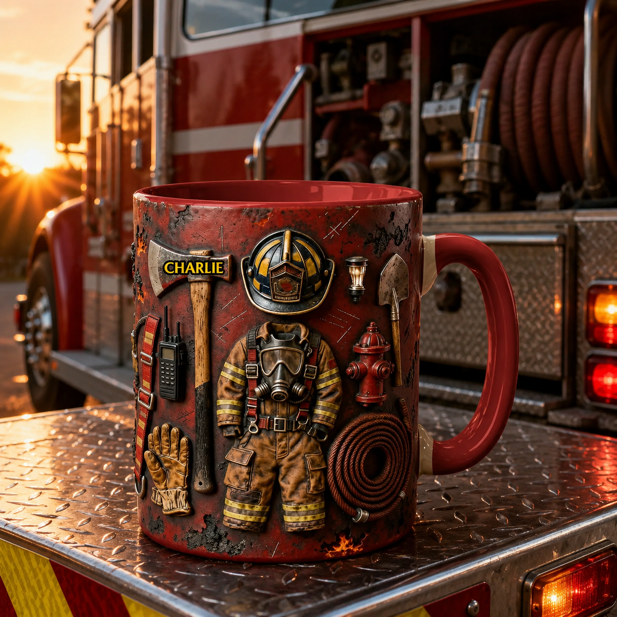Proud Firefighter Personalized 3D Accent Mug with Custom Name, Ceramic Coffee Mug Gift for Firefighters, EMTs & First Responders