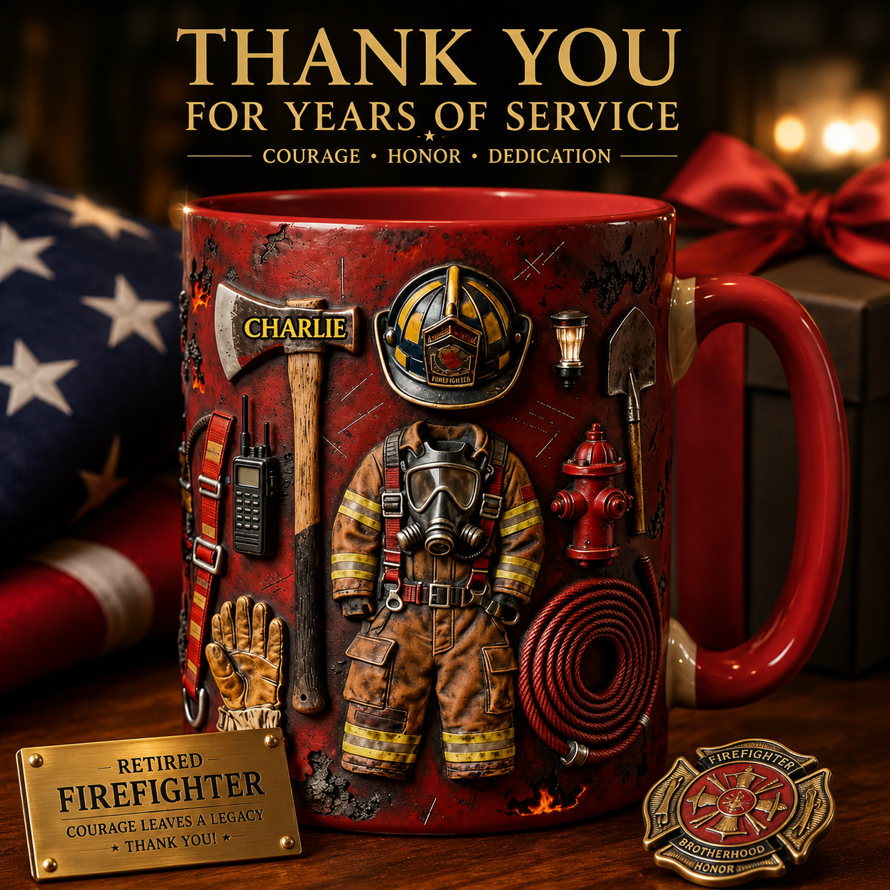 Proud Firefighter Personalized 3D Accent Mug with Custom Name, Ceramic Coffee Mug Gift for Firefighters, EMTs & First Responders