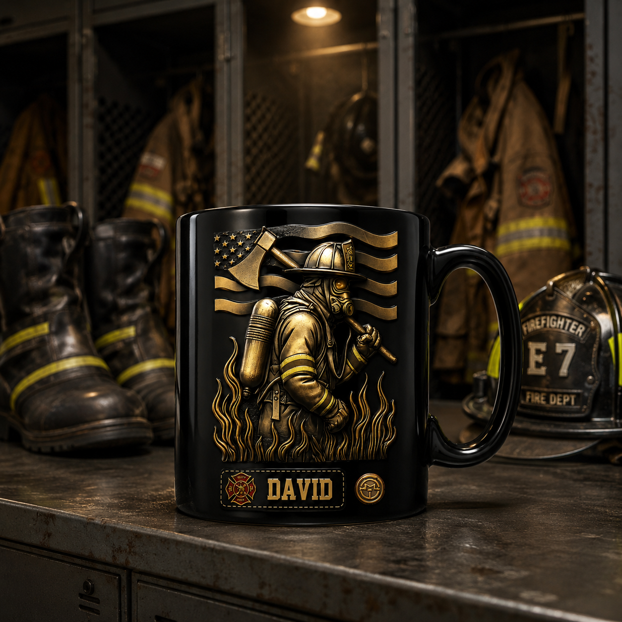 Proud Firefighter Personalized 3D Black Mug with Custom Name, Ceramic Coffee Mug Gift for Firefighters, EMTs & First Responders