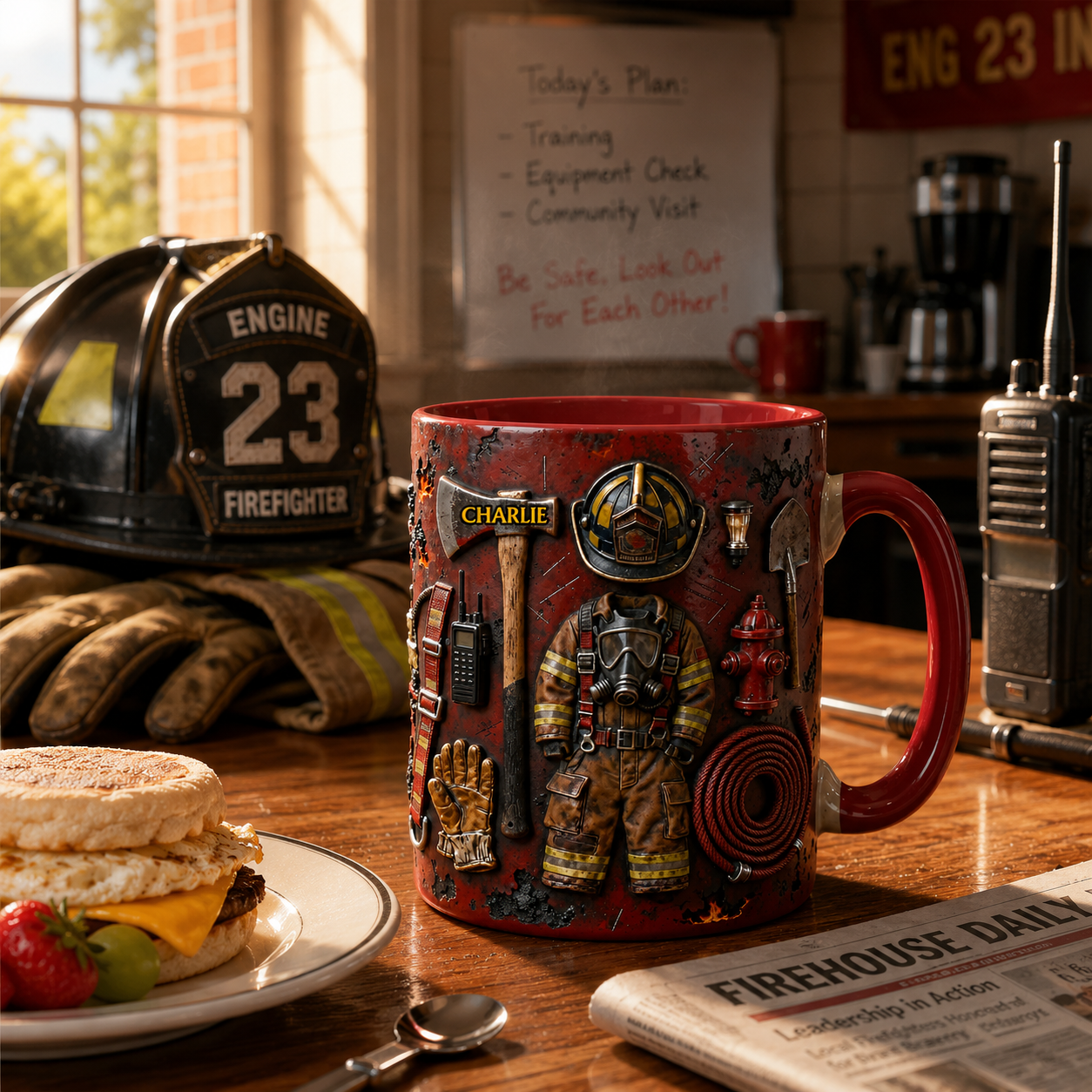 Proud Firefighter Personalized 3D Accent Mug with Custom Name, Ceramic Coffee Mug Gift for Firefighters, EMTs & First Responders
