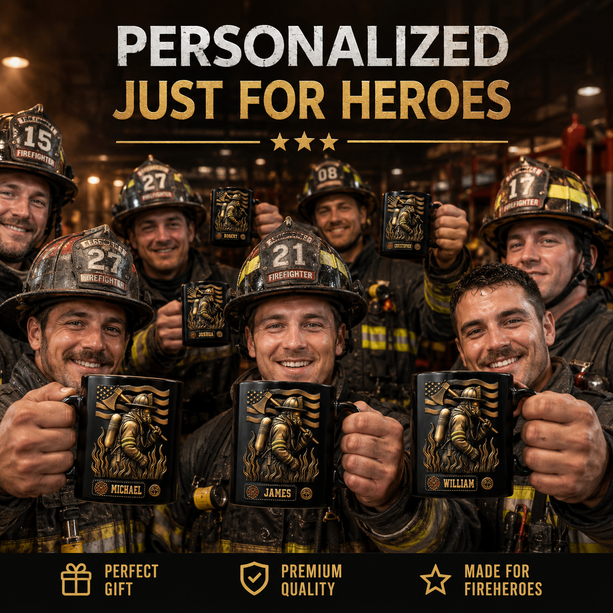 Proud Firefighter Personalized 3D Black Mug with Custom Name, Ceramic Coffee Mug Gift for Firefighters, EMTs & First Responders