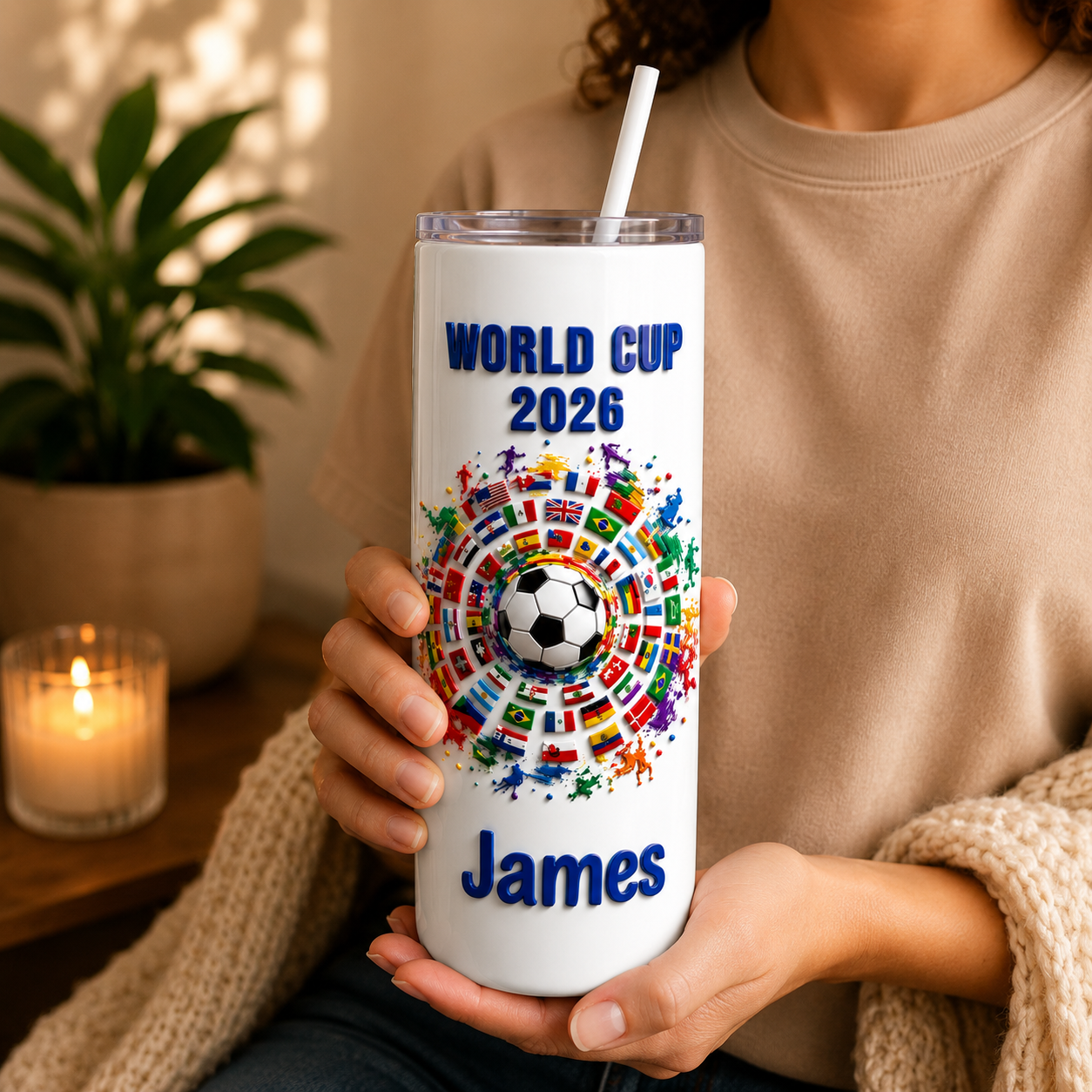 Personalized Football Fan Tumbler 3D Effect – Custom Name Soccer Gift Inspired by World Cup 2026