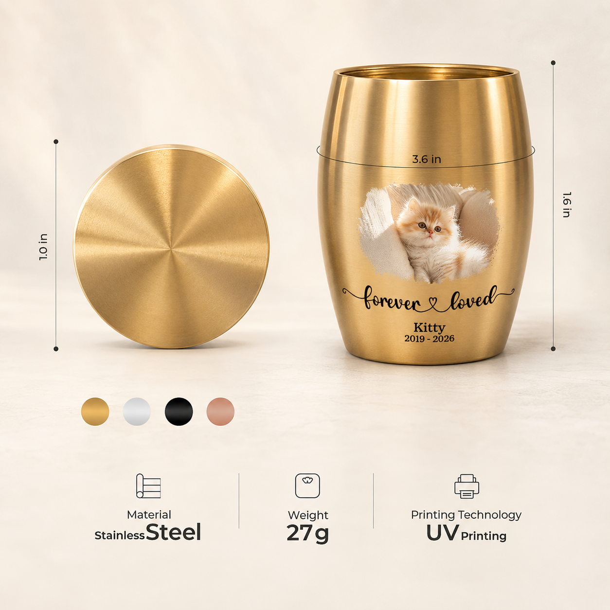 Forever Loved Photo Mini Urn – Personalized Pet Memorial Urn, Custom Dog Cat Ashes Keepsake with Name & Year