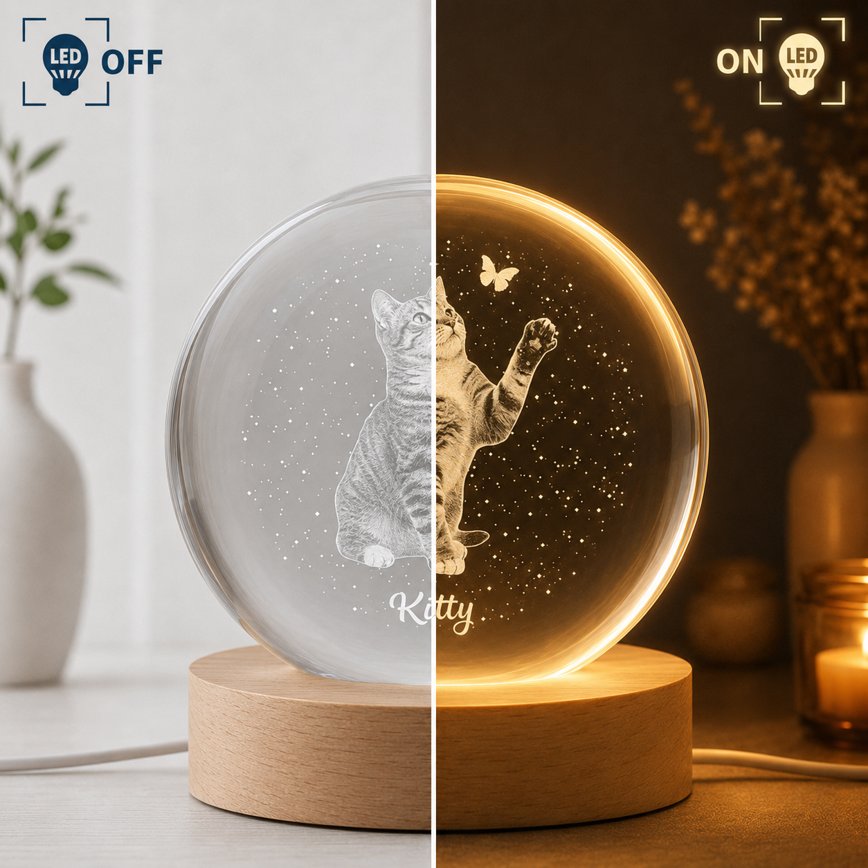 Personalisierte Gedenk-Kristallkugel-Lampe – Erinnerungsgeschenk mit individuellem Foto