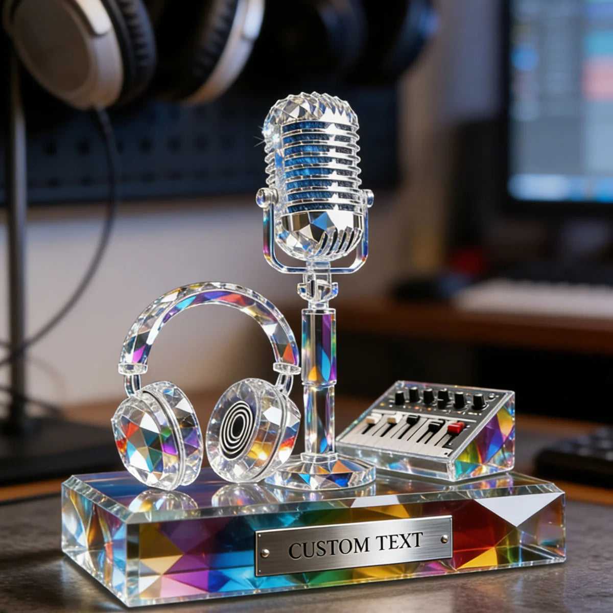 Personalized Stained Glass Microphone And Headphone Acrylic Plaque