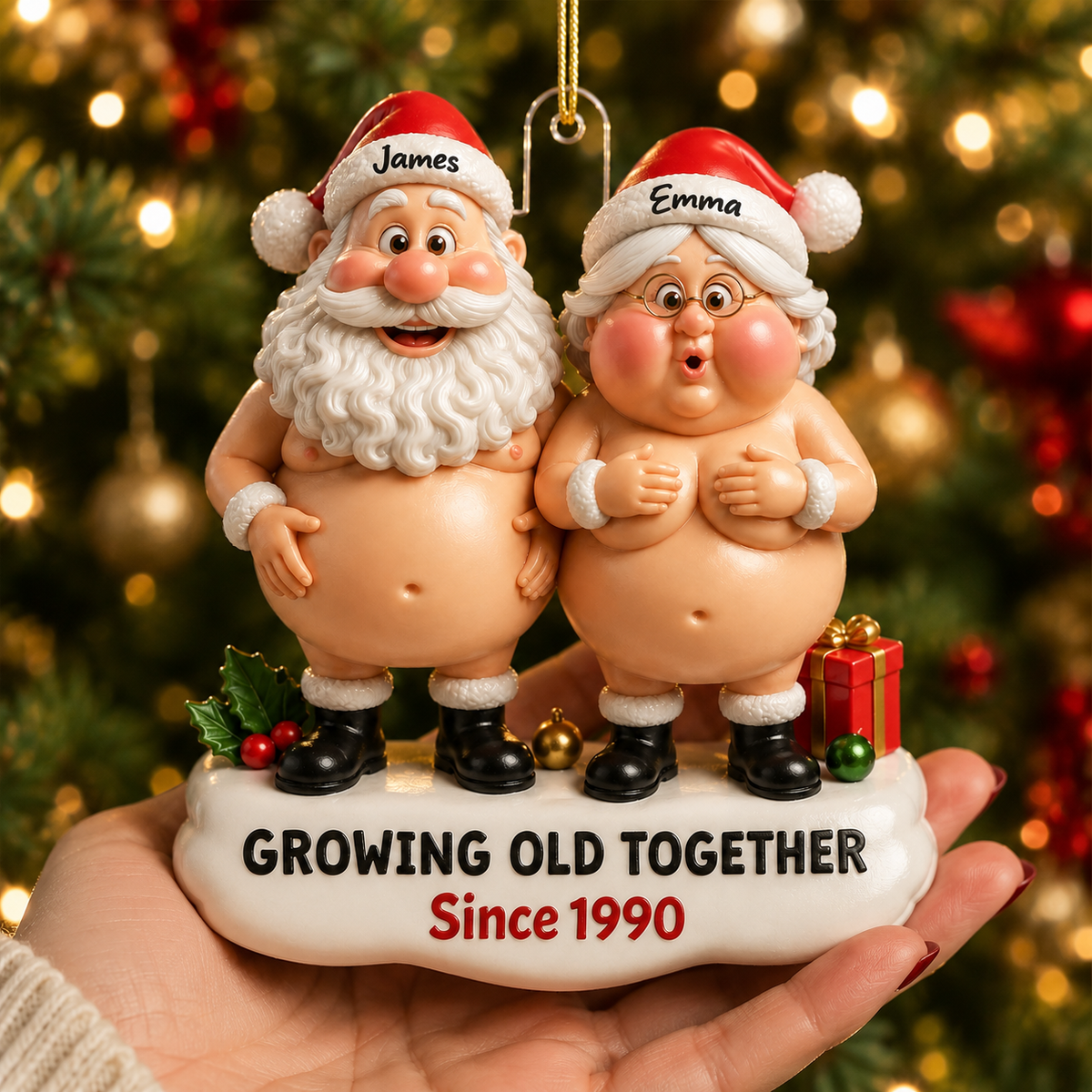 Funny Personalized Christmas 3D Couple Ornament, Custom Mr & Mrs Claus Acrylic Ornament, Growing Old Together Since Keepsake, Christmas Gift for Couples