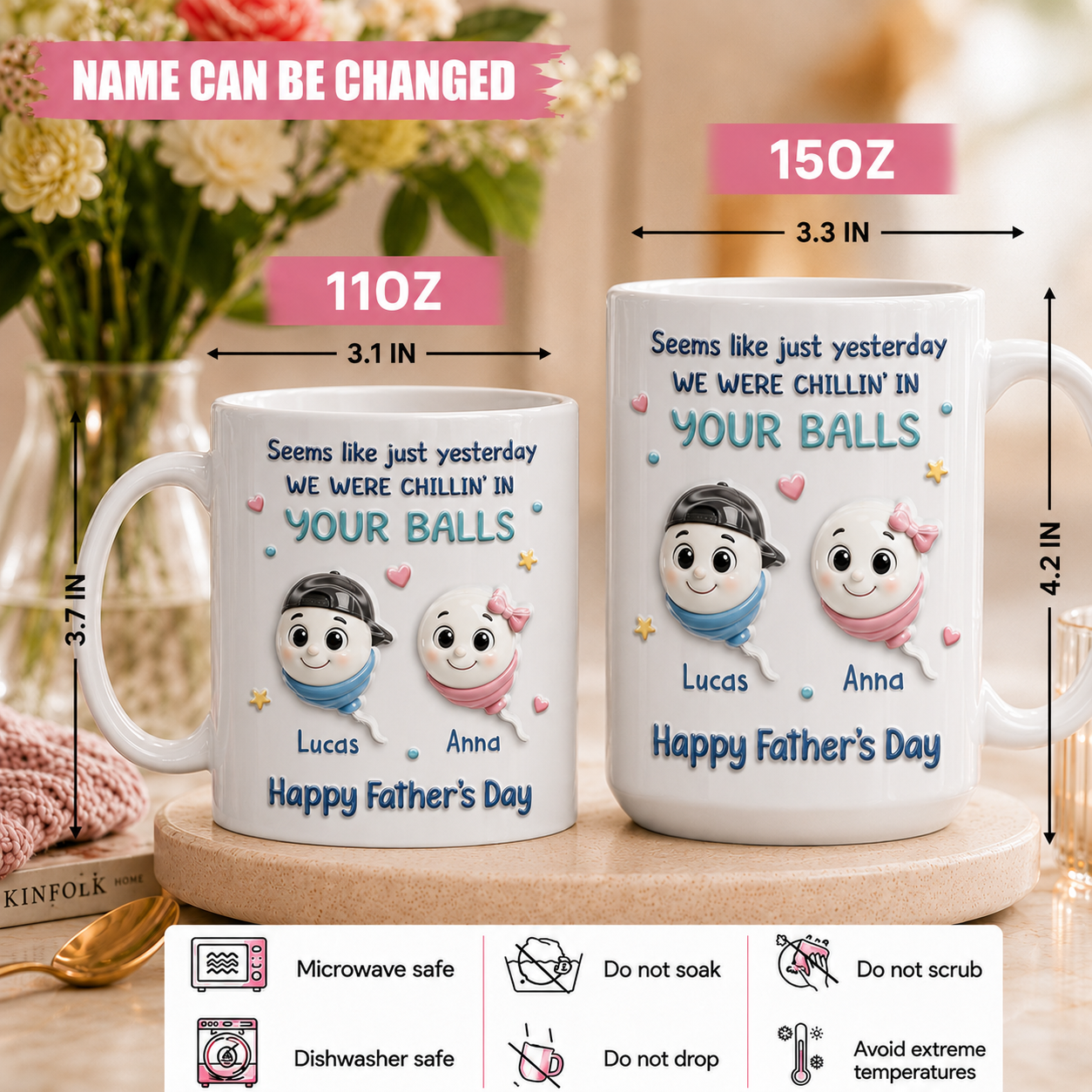 Personalisierte Vatertags-Tasse von Kindern – Lustiges „Wir waren in deinen Eiern und haben gechillt“-Geschenk für Papa