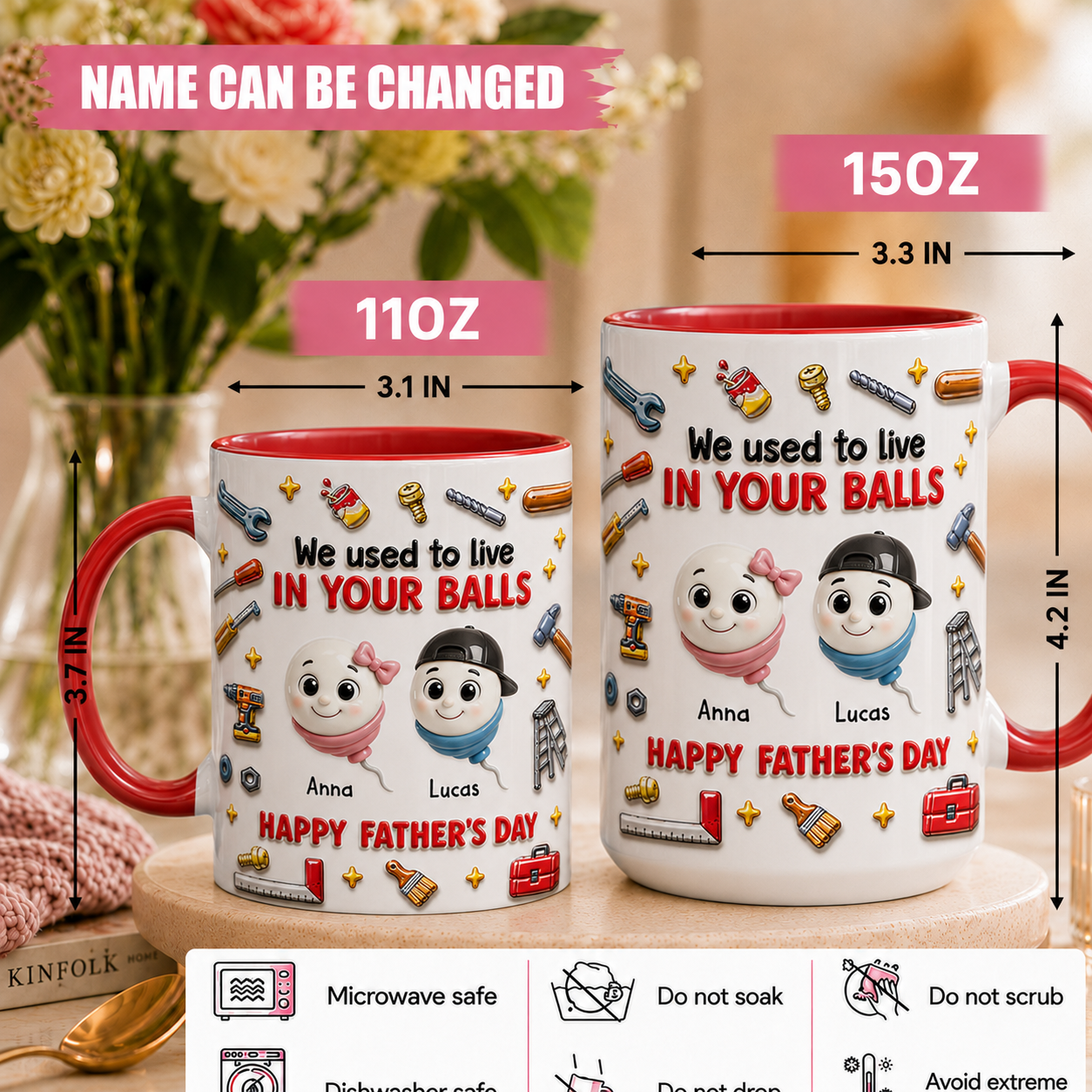 Personalized Father’s Day Mug from Kids – Funny “We Used To Live In Your Balls” Gift for Dad