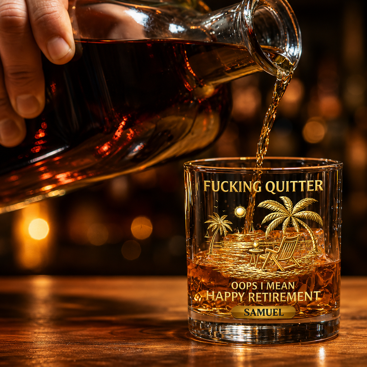 F*cking Quitter Oops 3D Effect I Mean Happy Retirement Whiskey Glass, Funny Retirement Whiskey Glass, Personalized Retirement Gift