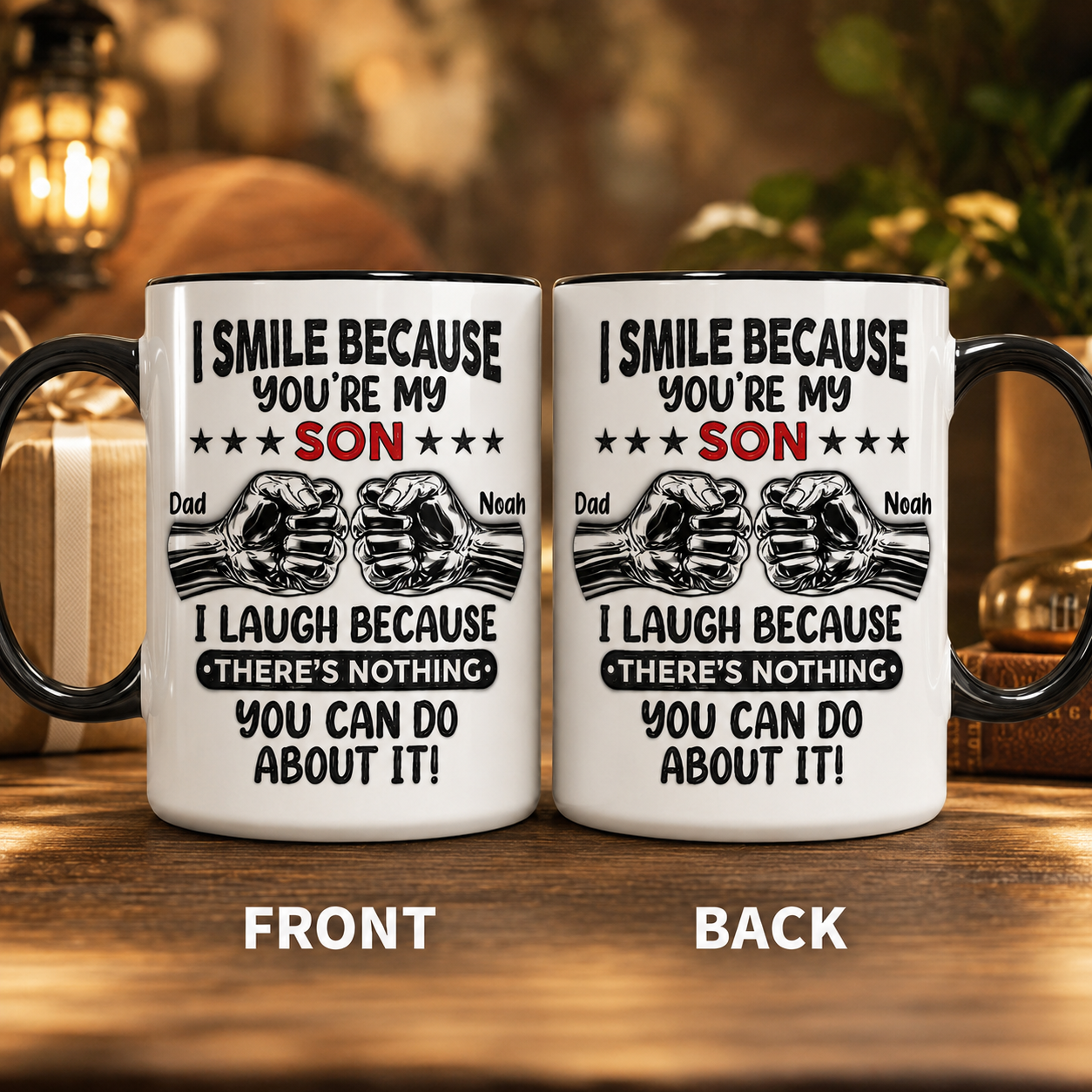 I Smile Because You’re My Son Mug – Personalized Father & Son Mug 3D Effect, Custom Gift for Son