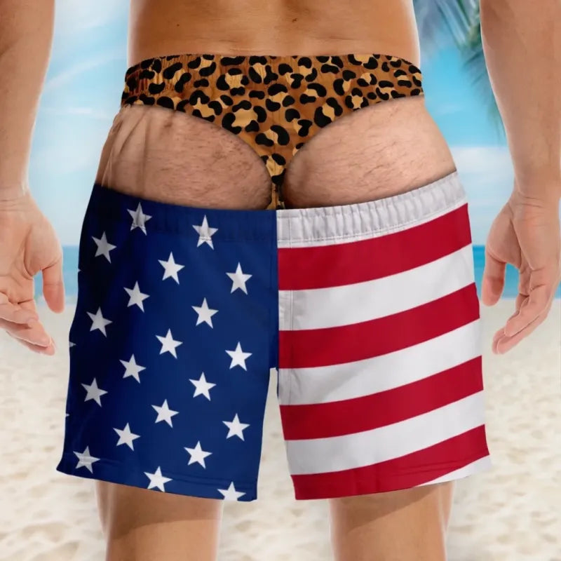 Funny Men’s Optical Illusion 3D Effect Swim Trunks, Novelty Quick Dry Board Shorts, Gag Gift for Husband Boyfriend Dad, Beach Pool Party Shorts