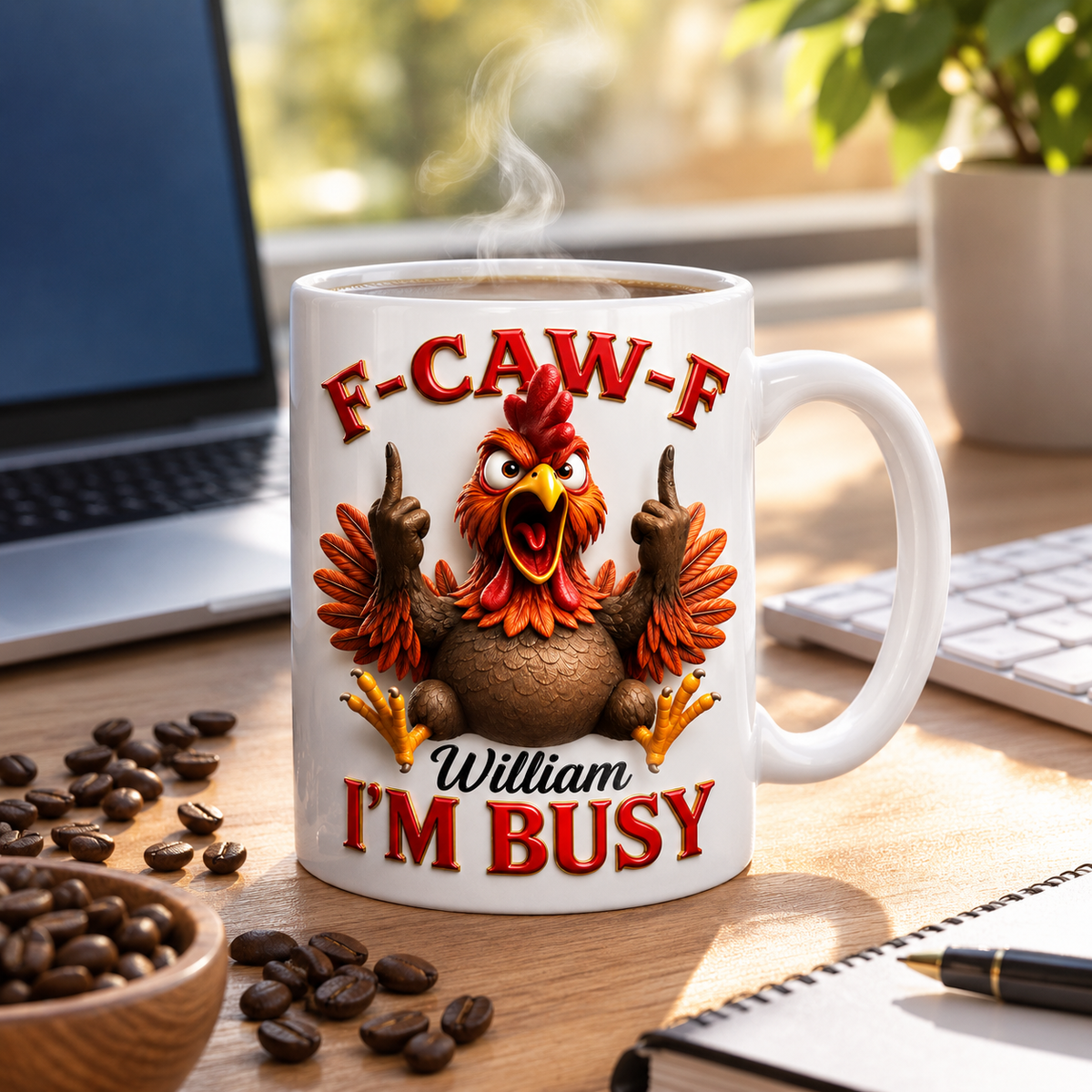 Funny Chicken F-CAW-F I'm Busy 3D Personalized Mug, Custom Chicken Coffee Mug with Name, Funny Gift for Chicken Lovers