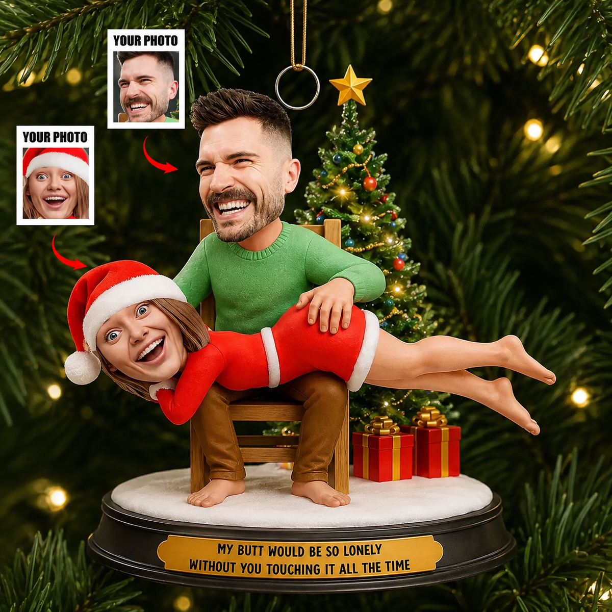 Personalized Couple 3D Photo Ornament, Funny Couples Acrylic Christmas Ornament, Custom Photo Christmas Gift for Boyfriend Girlfriend