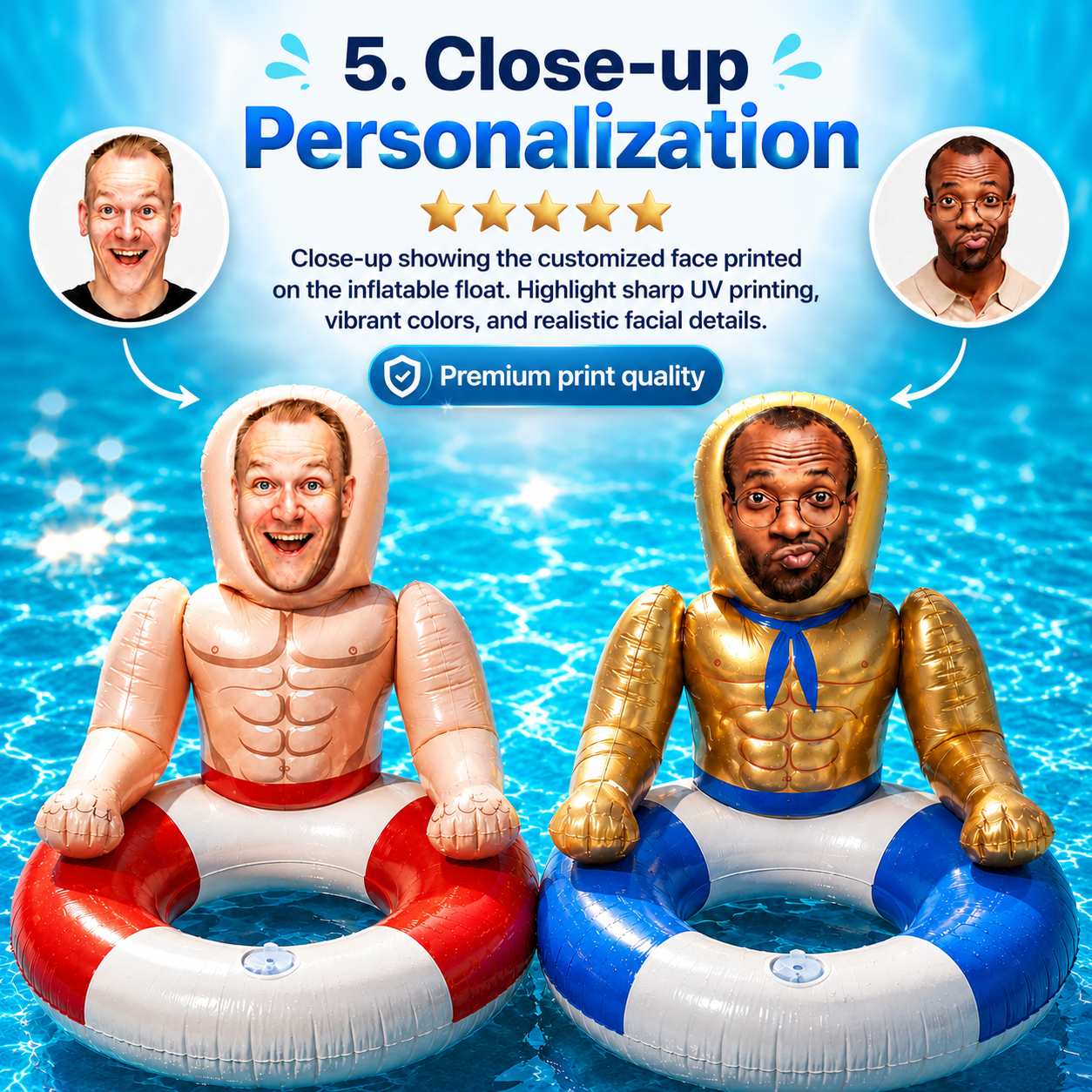 Personalized Face Pool Float with 3D Custom Photo, Funny Inflatable Pool Ring for Adults, Summer Pool Party & Beach Gift, Red Blue