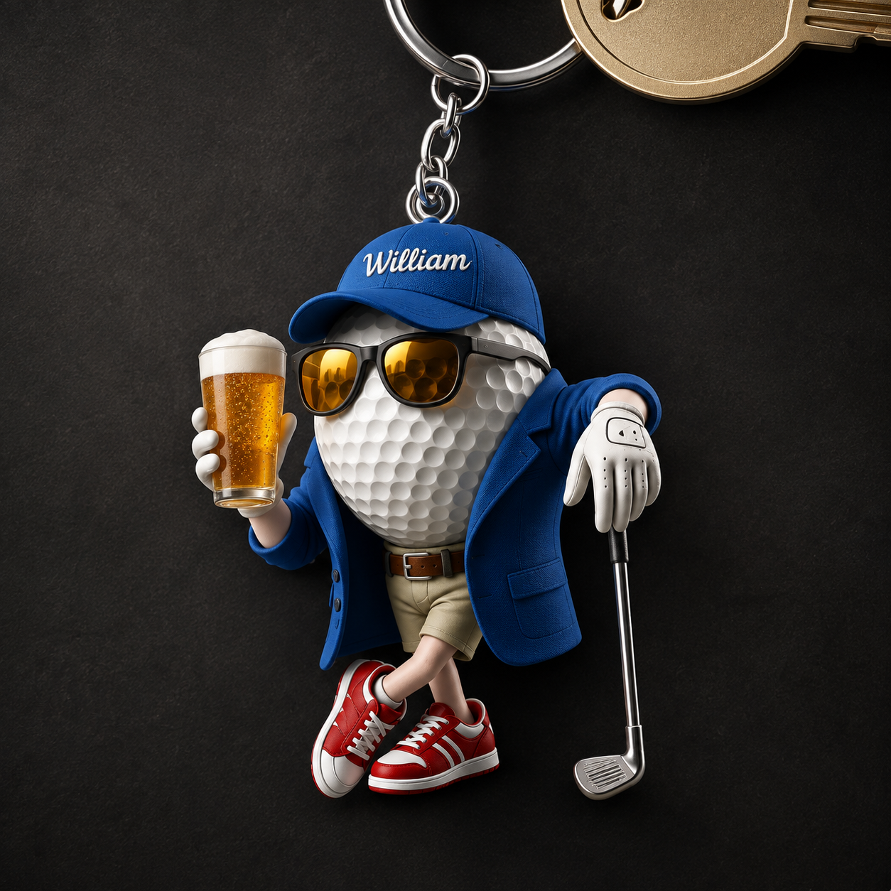 Personalized Beer 3D Effect Golf Keychain, Custom Golfer Acrylic Keychain with Name, Funny Golf Gift for Men, Golf Lover Gift, Father's Day Gift