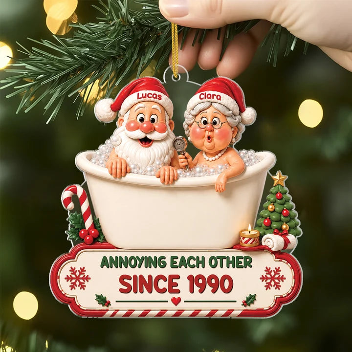 Personalized Growing Old Together Santa Couple Ornament, Custom Bathtub Acrylic Christmas Keepsake, Funny Gift for Husband Wife Grandparents