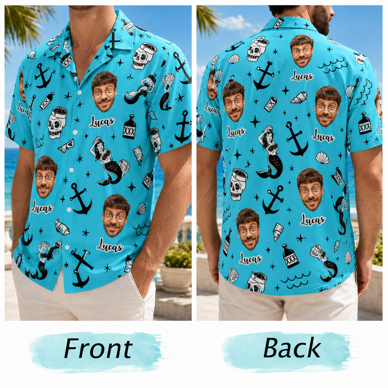 Strandgesichtsfoto Hawaiianisches Hemd – Personalisierte Sommergeschenke
