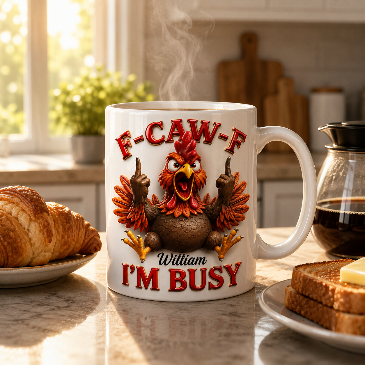 Funny Chicken F-CAW-F I'm Busy 3D Personalized Mug, Custom Chicken Coffee Mug with Name, Funny Gift for Chicken Lovers