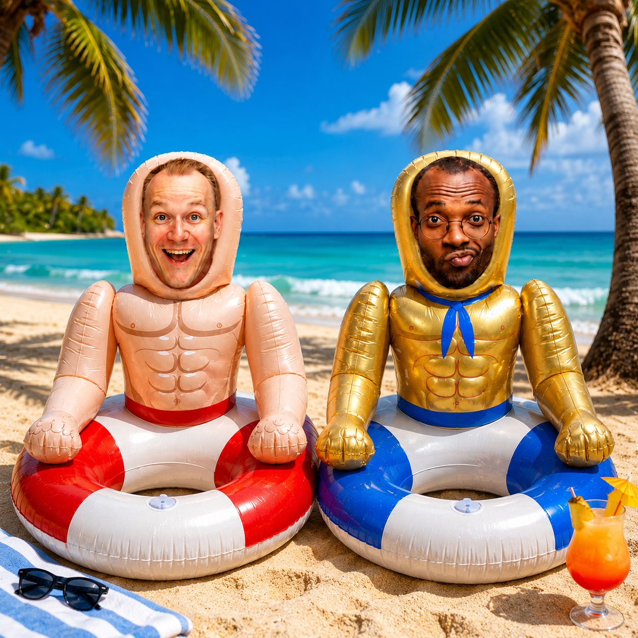 Personalized Face Pool Float with 3D Custom Photo, Funny Inflatable Pool Ring for Adults, Summer Pool Party & Beach Gift, Red Blue