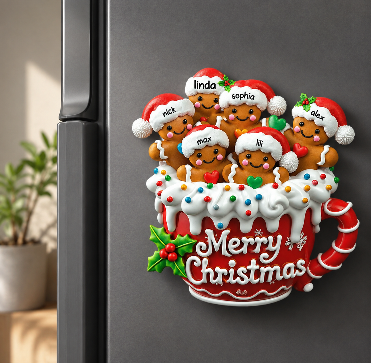 Personalized Gingerbread 3D Effect Family Christmas Decal, Custom Family Names Holiday Window Sticker, Christmas Gift for Mom Grandma