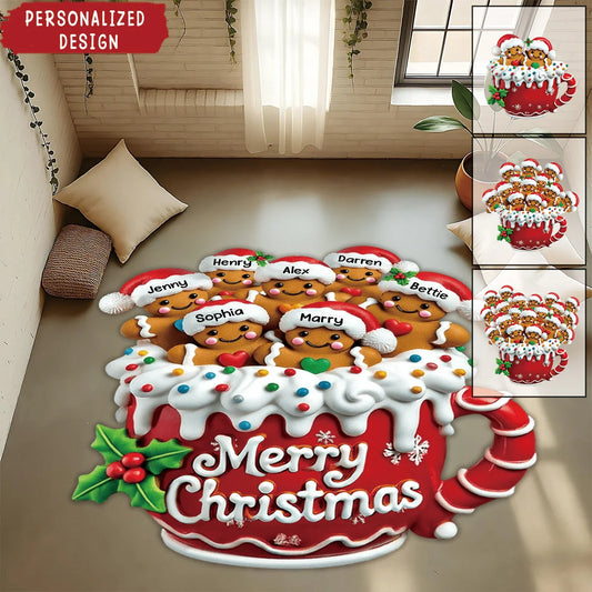 Personalized Gingerbread Christmas Doormat with Names, Custom Family Holiday Welcome Rug, Merry Christmas Gift for Parents Grandparents Home