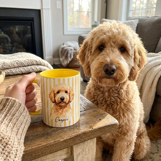 Personalized Pet Portrait Mug with Photo, Custom Glitch Soul Dog Cat Ceramic Coffee Cup, Gift for Dog Mom Cat Mom Pet Lover
