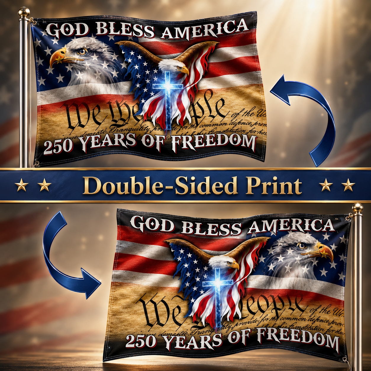 250 Years of Freedom Patriotic Flag – God Bless America 1776–2026