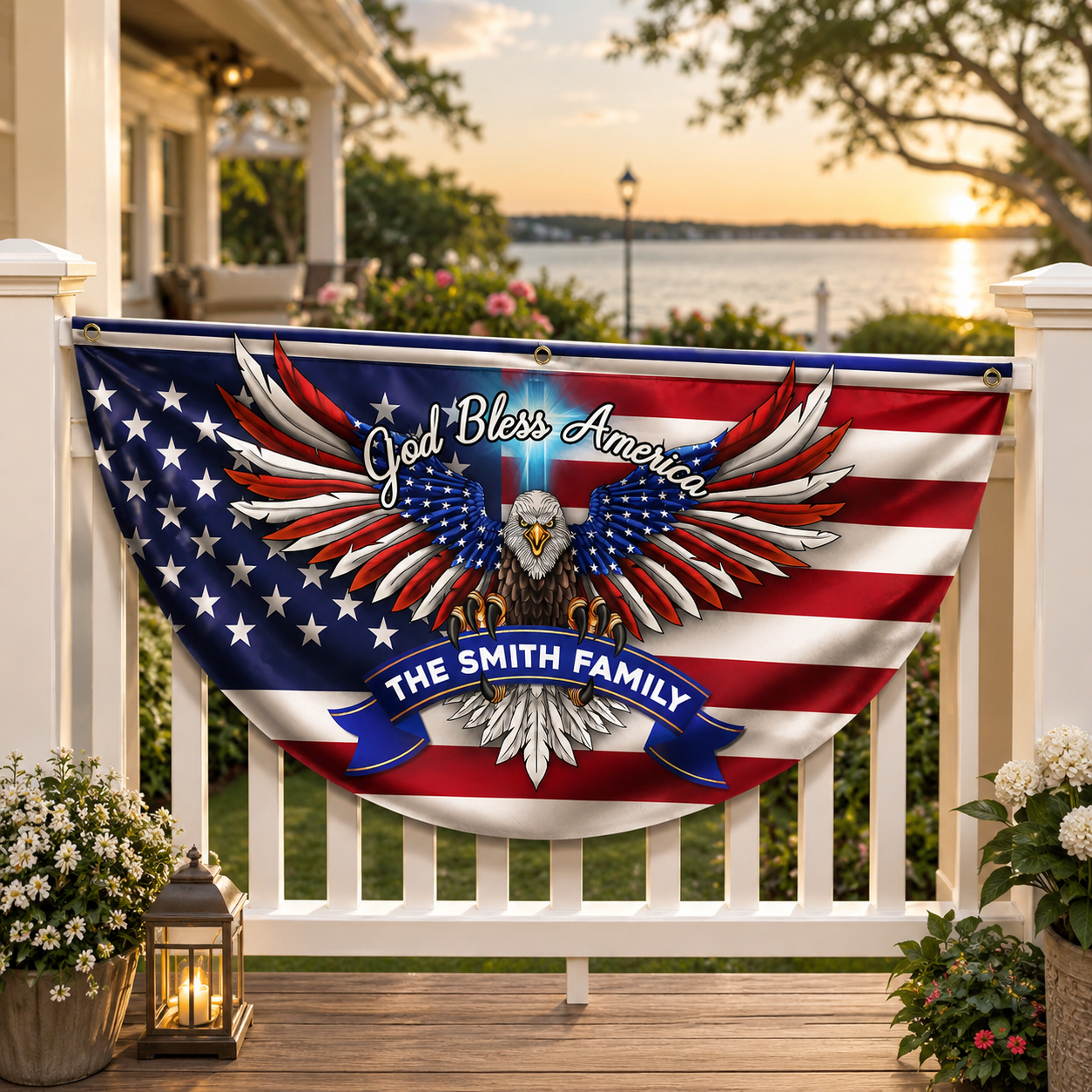 Personalized Faith Family Freedom American Fan Flag with Family Name