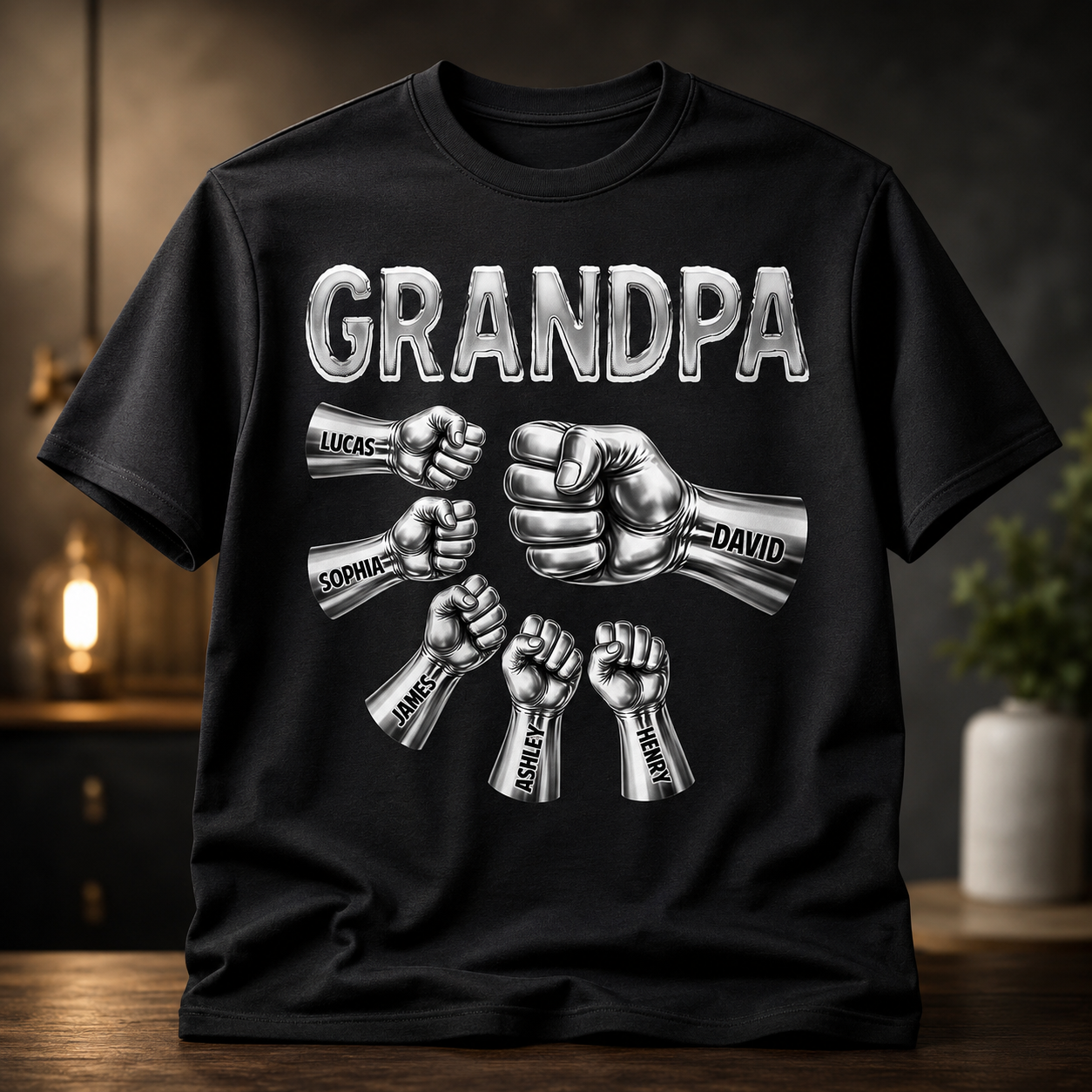 Grandpa Strong Fist Bump Shirt – Personalized Names Gift for Dad