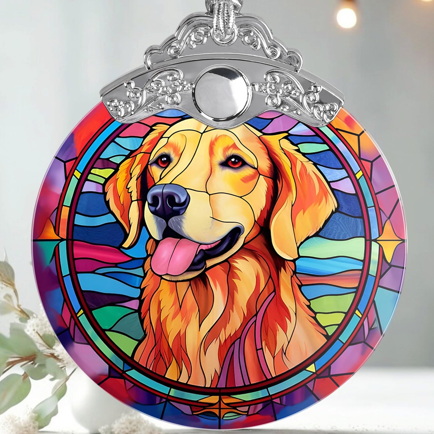 Christmas Ornament, Golden Retriever Christmas Decor, Golden Retriever Ornaments for Christmas Tree, Stained Glass Ornament