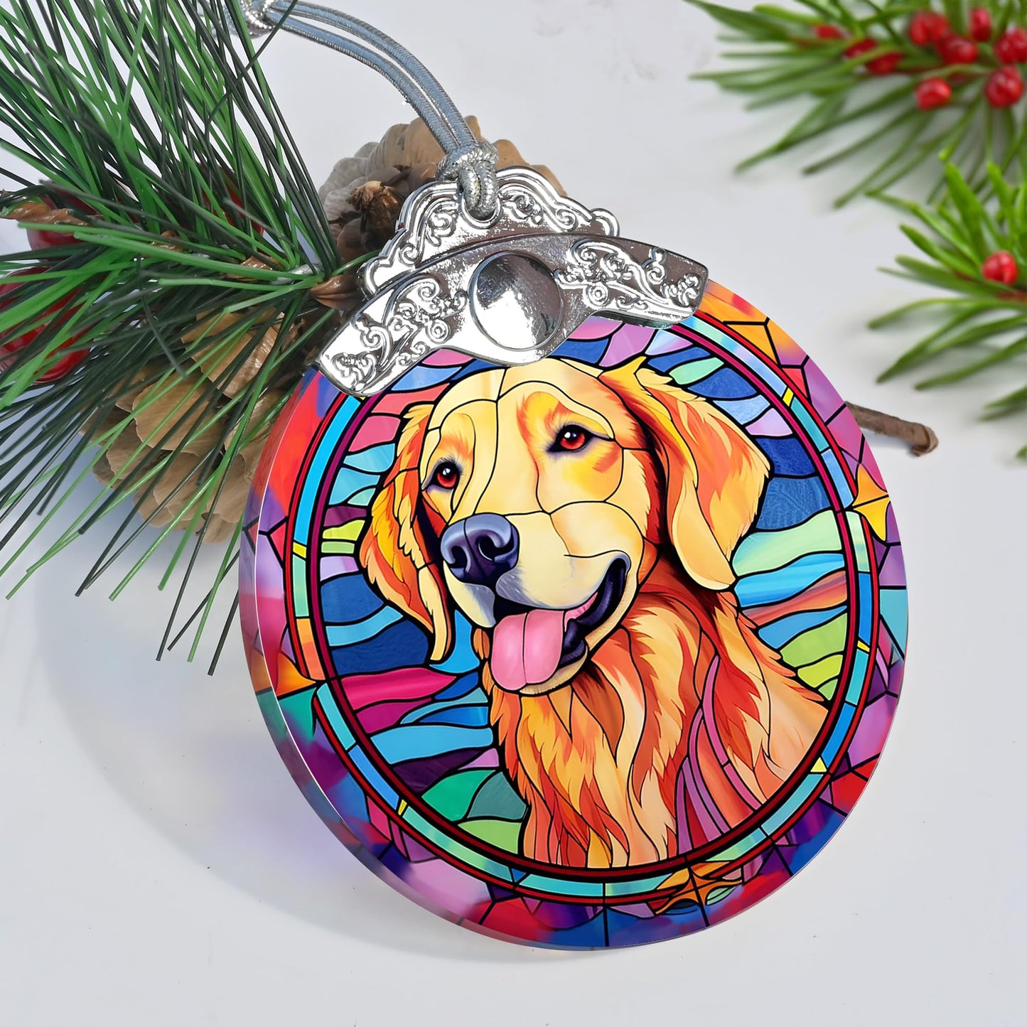 Christmas Ornament, Golden Retriever Christmas Decor, Golden Retriever Ornaments for Christmas Tree, Stained Glass Ornament