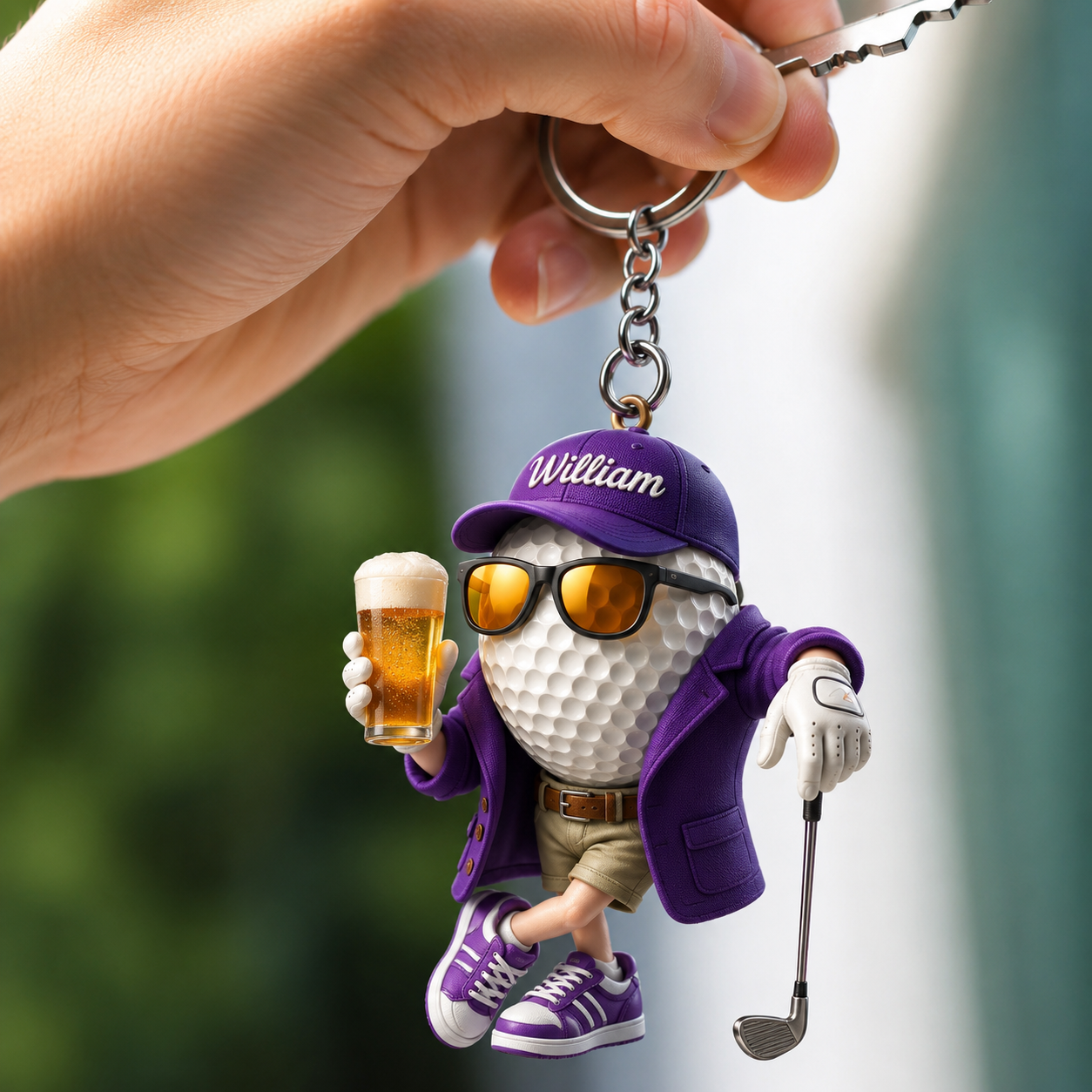 Personalized Beer 3D Effect Golf Keychain, Custom Golfer Acrylic Keychain with Name, Funny Golf Gift for Men, Golf Lover Gift, Father's Day Gift