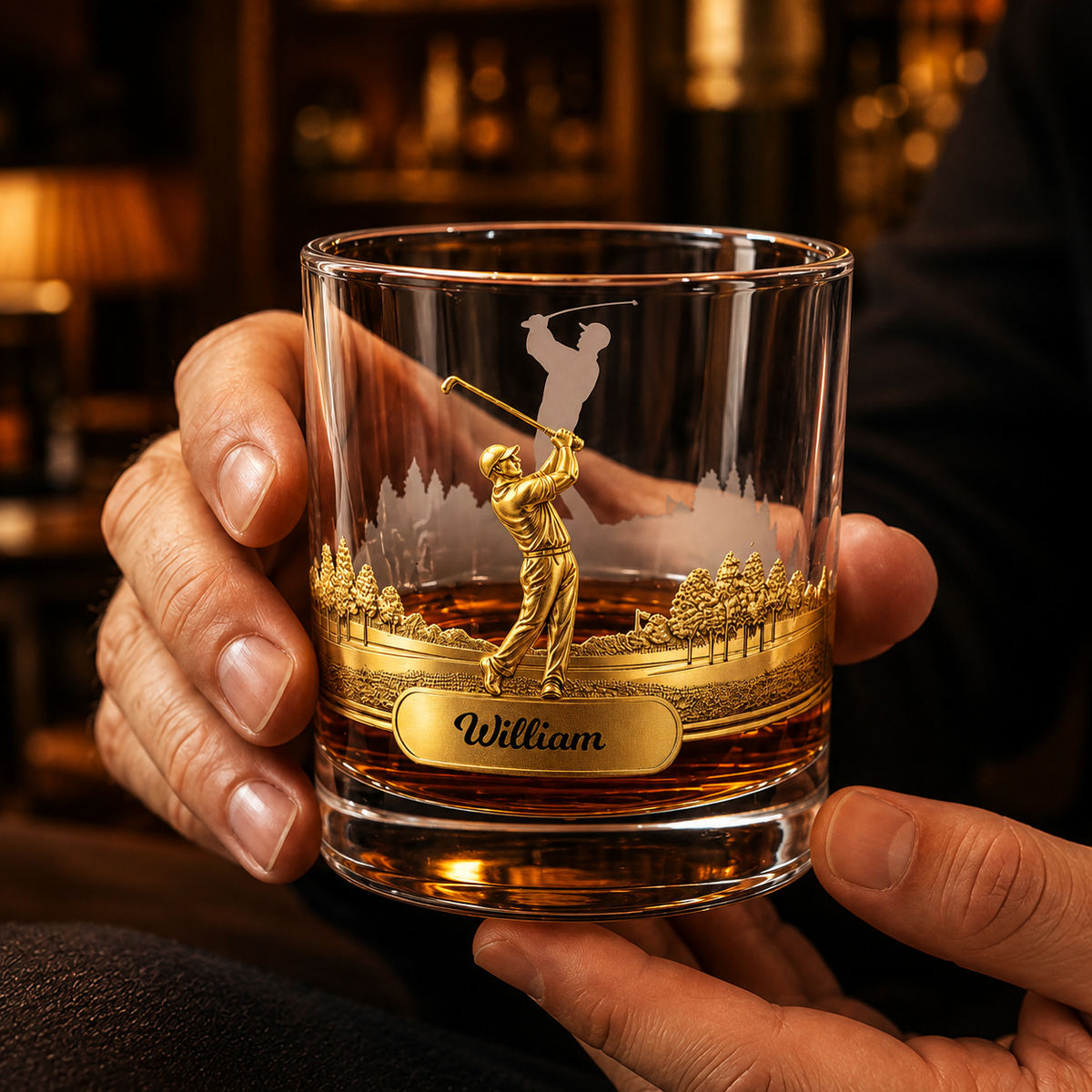 Personalized Golf 3D Effect Swing Whisky Glass, Custom Name 10 oz Old Fashioned Glass, Golf Lover Gift for Dad Husband Men