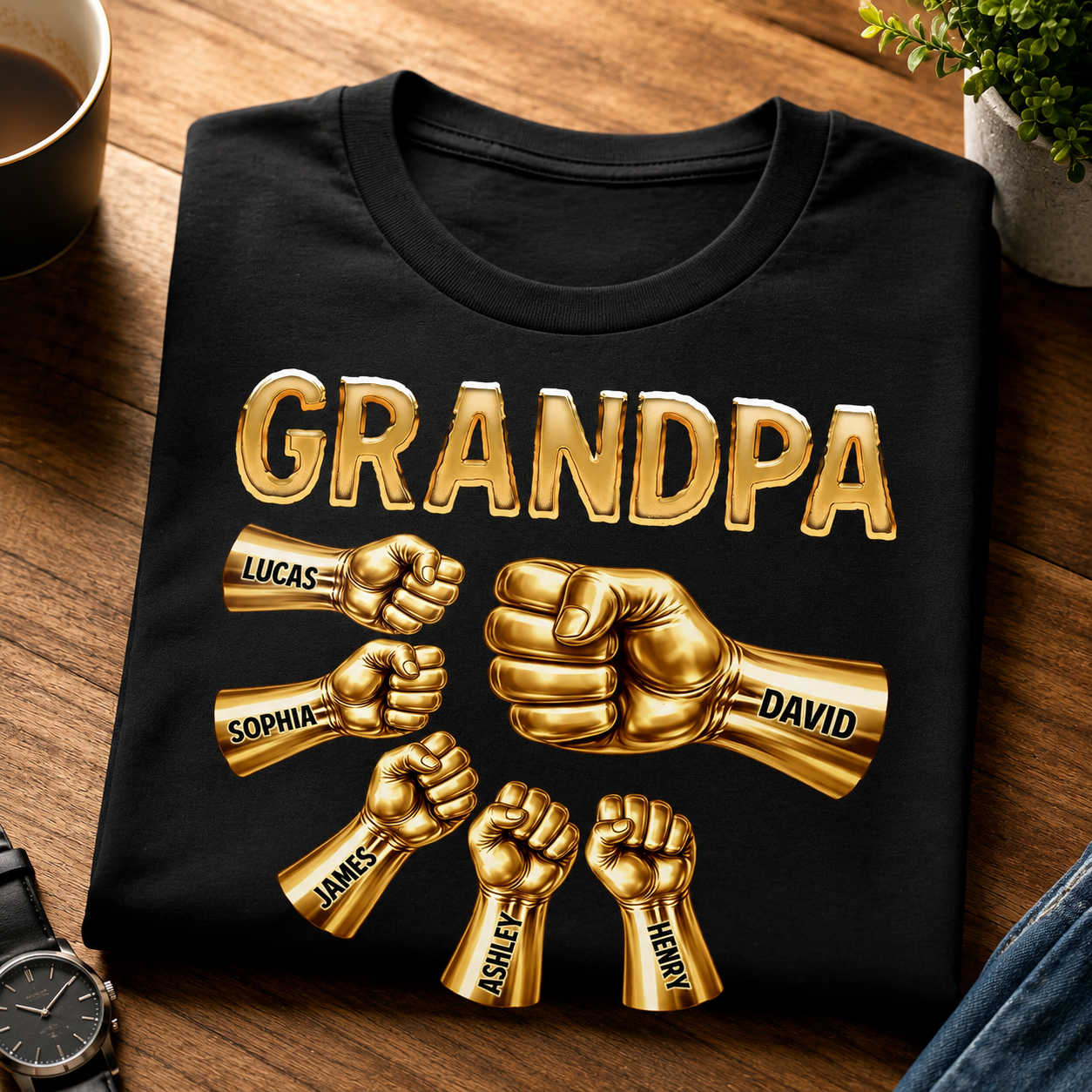 Grandpa Strong Fist Bump Shirt – Personalized Names Gift for Dad