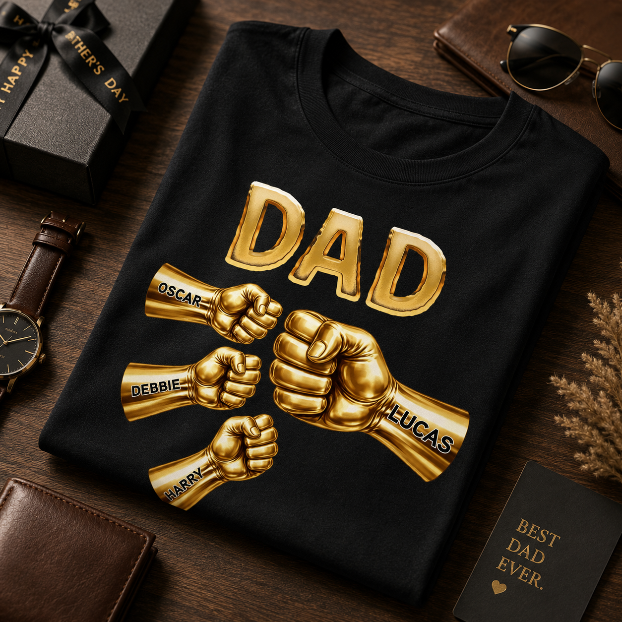 Grandpa Strong Fist Bump Shirt – Personalized Names Gift for Dad