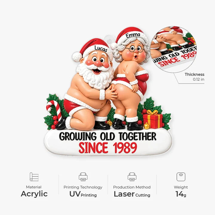 Personalized Growing Old Together Acrylic Ornament, Funny 3D Effect Couple Christmas Keepsake, Custom Gift for Husband Wife Grandparents
