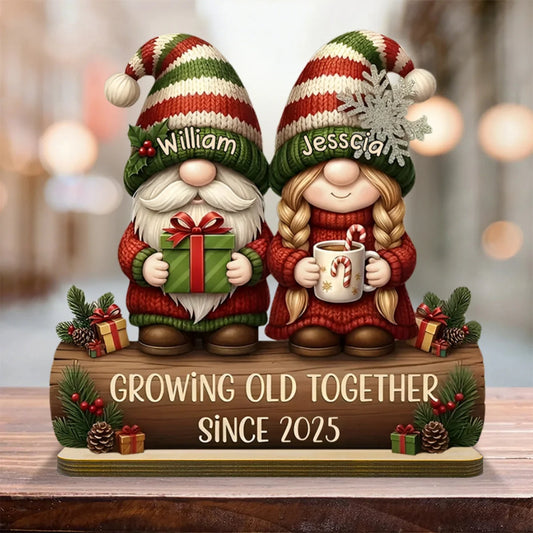 Custom Couple 3D Effect Growing Old Together Plaque, Christmas Decor Anniversary Gift for Grandparents Husband Wife